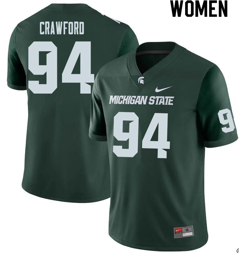 Women #94 Mitchell Crawford Michigan State Spartans College Football Jerseys Sale-Green
